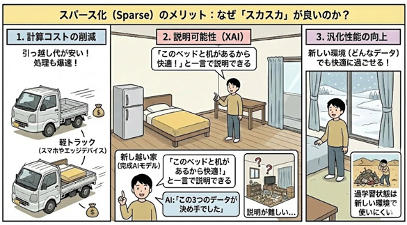 スパース化であることがAIによって良いことの説明画像